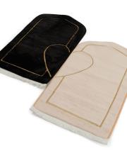 siyah kırık beyaz süngerli kalpli çift seccadesi çantalı tavşan tüyü dokulu 2