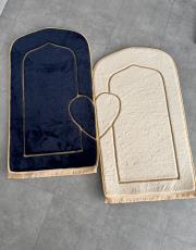 lacivert - bej süngerli kalpli çift seccadesi çantalı tavşan tüyü dokulu