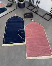 lacivert-pudra isme özel kalpli seccade seti üçgen biyeli 5