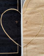 siyah-bej isme özel kalpli seccade seti üçgen biyeli 4