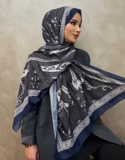 füme lacivert sharm vual desenli şal 2
