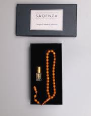 bal rengi 8 mm çubuk sıkma  kehribar 33 lü tesbih ve esans seti ( beyzi )