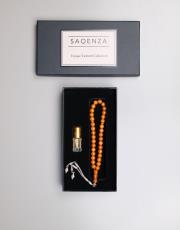 bal - baklava desen 8 mm çubuk sıkma kehribar 33 lü tesbih ve esans seti ( misket )