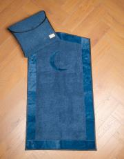 petrol mavisi hilal desenli kabarık peluş seccade