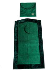 yeşil hilal desenli kabarık peluş seccade