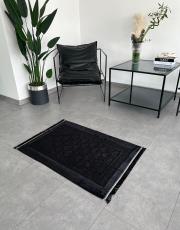 siyah deri astarlı baskılı peluş lüks seccade 6