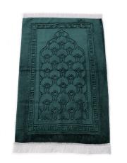 yeşil deri astarlı baskılı peluş lüks seccade