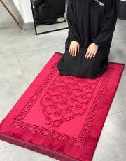 bordo deri astarlı baskılı peluş lüks seccade