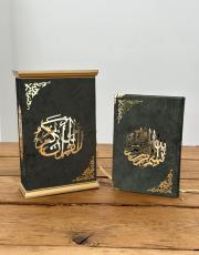 koyu yeşil isme özel ahşap muhafazalı kadife kaplı lüks kuran ( orta boy ) 4