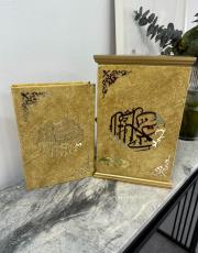 gold isme özel ahşap muhafazalı kadife kaplı lüks kuran ( orta boy )