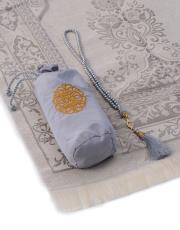 gri nakış işlemeli silindir keseli seccade