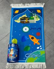 mavi isme özel çocuk seccade seti büyük boy rocket dizayn